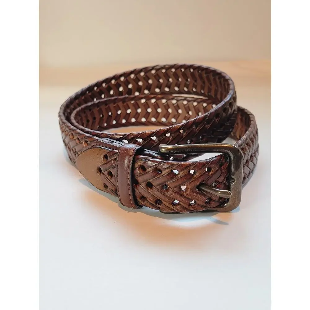 Tommy Hilfiger‎ Brown Braided Belt Sz 34 Men's Logo Preppy